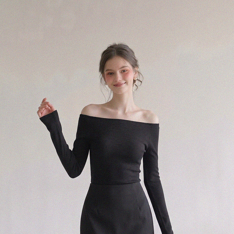 commuse memory Yangzi Shacun wool JI fine lightweight one-line collar base knit sweater