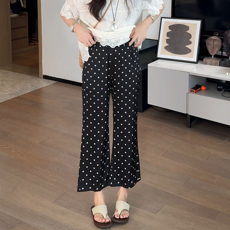Black Polka Dot Elastic Waist Wide Leg Pants for Women 2025 Summer New High Waist Slim Loose Versatile Casual Pants Flared Pants