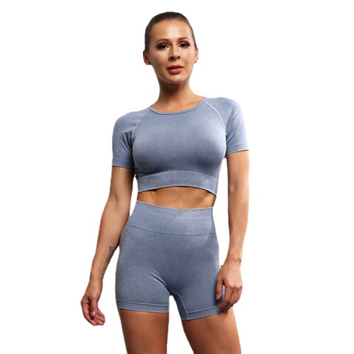 European and American autumn and winter running sports short-sleeved shorts set seamless yoga wear fitness short-sleeved yoga set