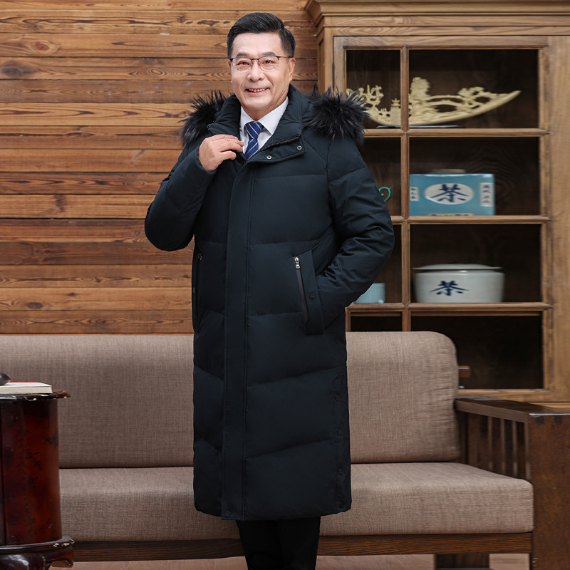 Abajo chaqueta de los hombres 2023 Invierno nuevo medio-longitud con capucha cálido de mediana edad y anciano papá pato blanco abajo chaqueta