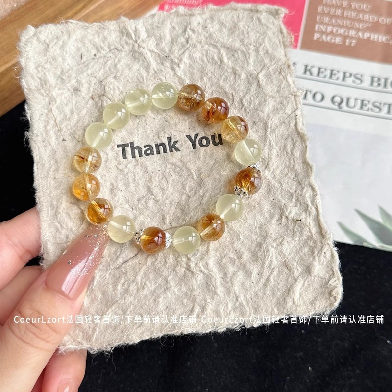 天然イエロータワー水晶美白女性用ブレスレット、桃花、富、幸運を引き寄せ、キャリアを向上させるイエローヘアクリスタルブレスレット|undefined