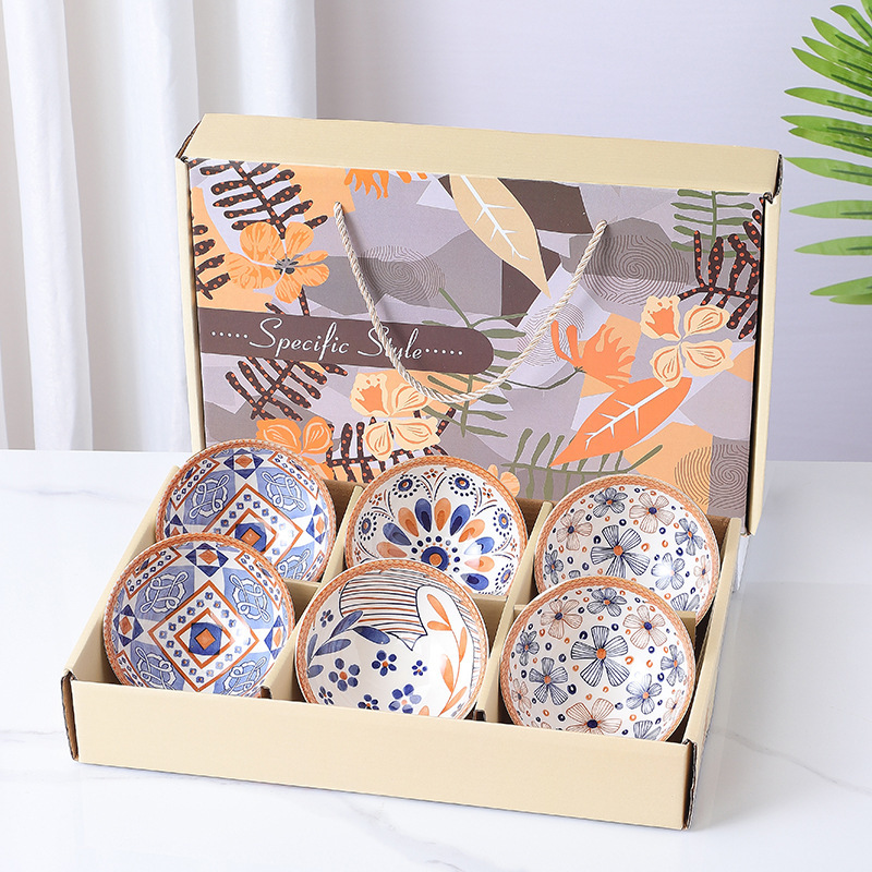 Clearance Sale Gift Bowl Set for Home Use, Blue and White Porcelain Bowl and Plate Set, Ceramic Bowl and Chopsticks Set, Tableware Gift Box Set