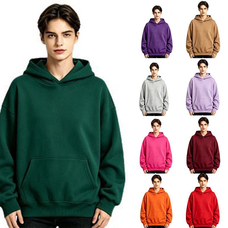 Cross-border autumn and winter fleece pullover men's drop-shoulder solid color hooded trendy versatile casual sweatshirt Cross-border autumn and winter fleece pullover men's drop-shoulder solid color hooded trendy versatile casual sweatshirt