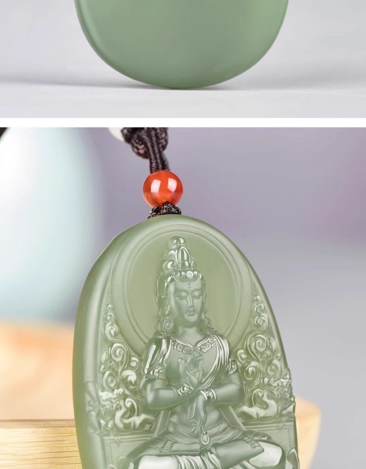 Mặt dây chuyền ngọc Hetian tự nhiên hình Quan Thế Âm cho nam, kích thước lớn, bảo vệ sức khỏe chi tiết 10