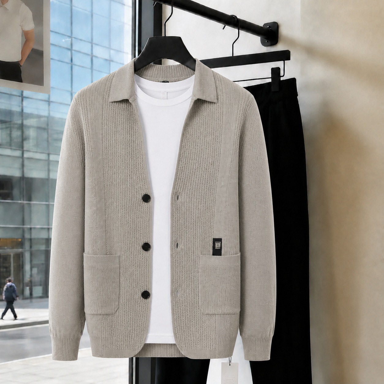 2026 Autumn Knitted Cardigan Sweater for Men, Spring and Autumn Business Casual Men's Lapel Base Shirt Jacket Polo Shirt