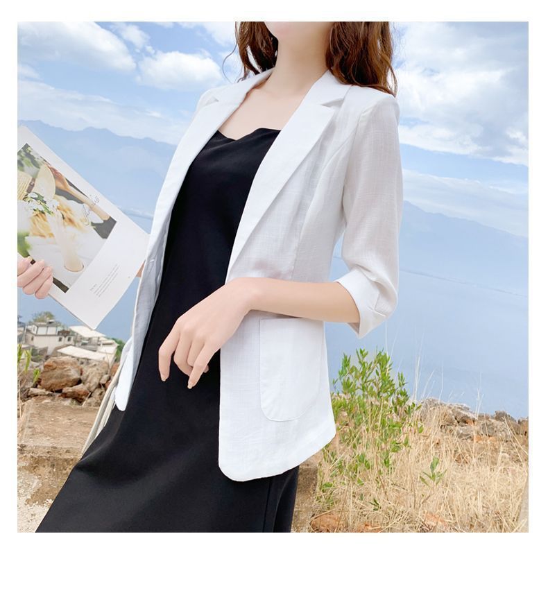 Damen Leinenblazer Für Den Sommer Leichte Baumwolljacke Casual_voghion.com
