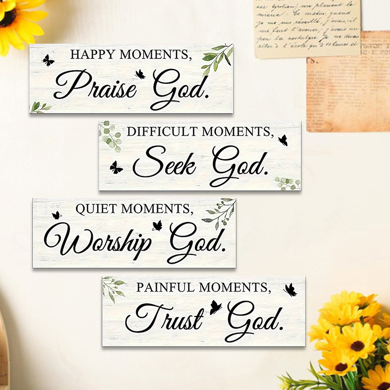 in stock Nordic Style Bible Short Sentences Slogan Wall Stickers Self-adhesive Wooden Tag Decoration Wall Pendant Wooden Crafts