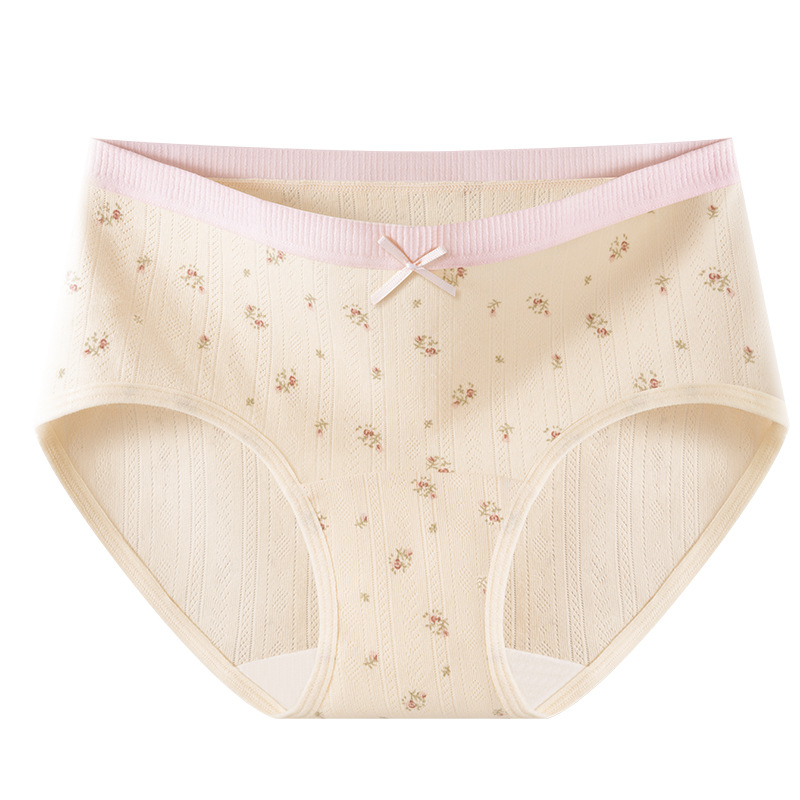 Bragas de entrepierna larga floral de crema, bragas de algodón para niñas, entrepierna de algodón puro, entrepierna antibacteriana, nuevos calzoncillos para mujer