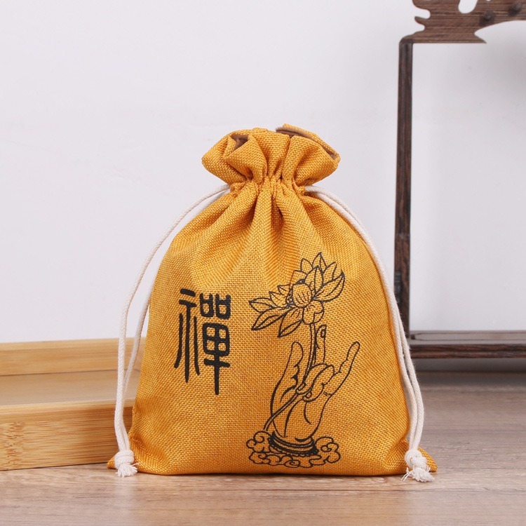蓮の花リネン巾着ポケット、ジュエリーバッグ、ジュエリー包装と収納、リネンバッグ、小さな布バッグ|undefined