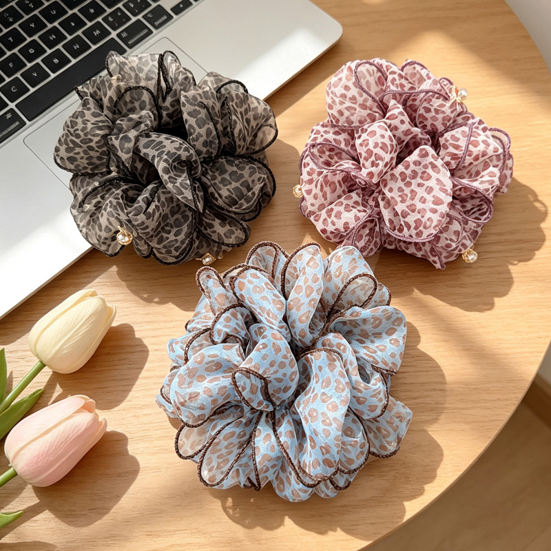 Leopard Print Double-Layer Scrunchie with a High-End Feel, Hair Tie, Hair Accessory, 2026 New Model, Extra-Large Hair Ornament for Ponytails