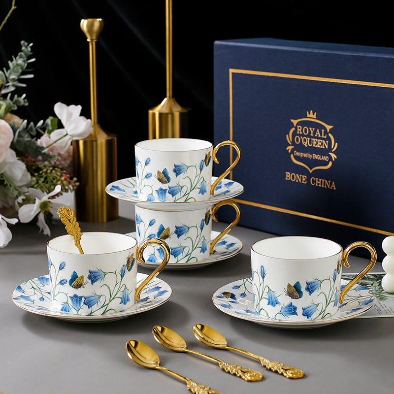 Taza de café de porcelana de hueso de alta gama Inglés estilo pastoral bufete flores de alto valor de la oficina de alto valor de la cara hogar platos de té de la tarde