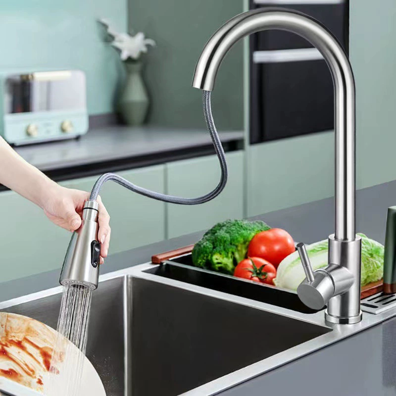 Кухонный водопроводный кран, перекачивающий горячую и холодную воду, резервуар для бытовой воды из нержавеющей стали 304, раковина для мытья посуды, бассейн, который может выдвигаться и вращаться.