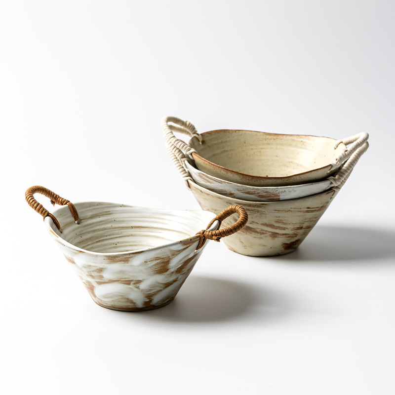 Creative Japanese Handmade Bowl, Rope Braided Double-Eared Bowl, Stoneware Bowl, Household Vegetable Bowl, Salad Bowl, Ramen Bowl, Special Snack Bowl