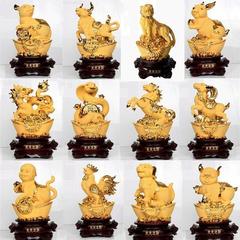 十二12生肖沙金擺件12屬相全套家居客廳玄關裝飾品樹脂工藝品擺設