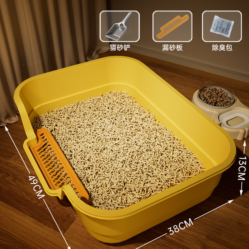 ペット用品猫砂盆半閉鎖開放式通気無臭猫トイレ大空間飛散防止猫砂盆|undefined
