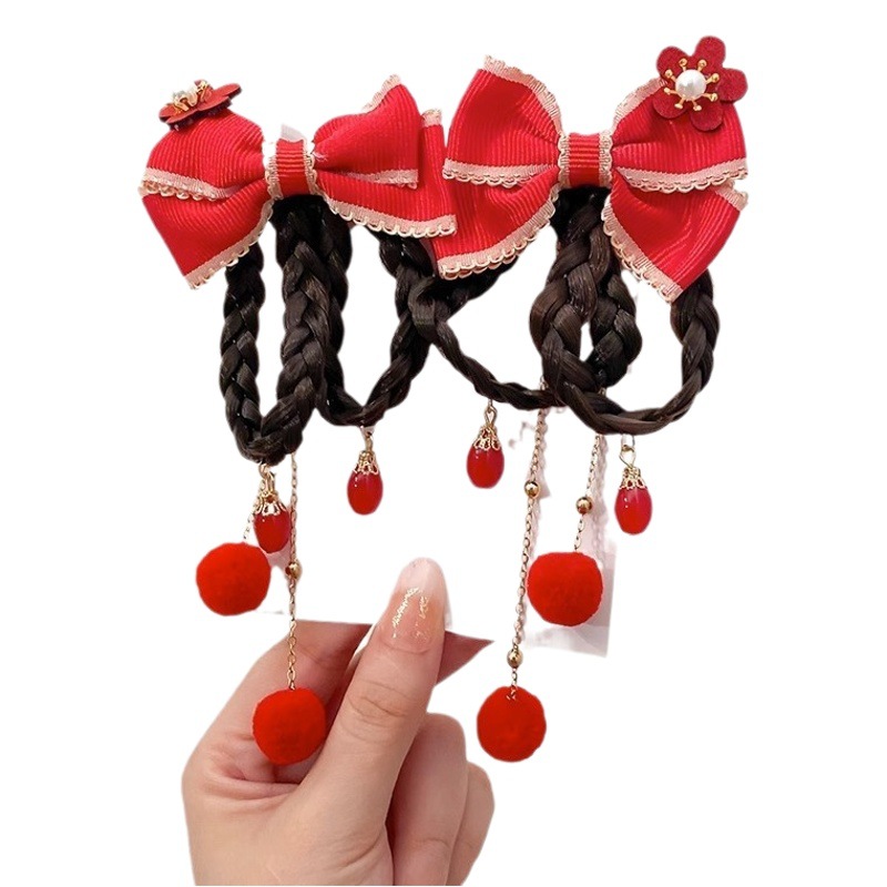 Accesorios para el cabello de Año Nuevo de las niñas peluca arco horquilla de Año Nuevo bebé horquilla festiva estilo chino tocado de Año Nuevo para niños