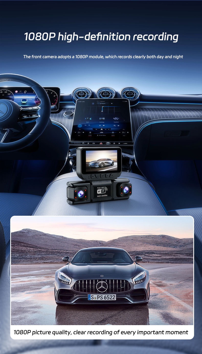 4-Lens Cross-Border Parking Monitoring Wifi Dash Cam with High-Definition Night Vision and 360-Degree Panoramic Reversing Image 3inch