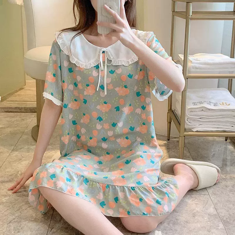 新款睡裙女士夏季短袖棉绸薄款睡衣韩版清新公主风家居服可外穿