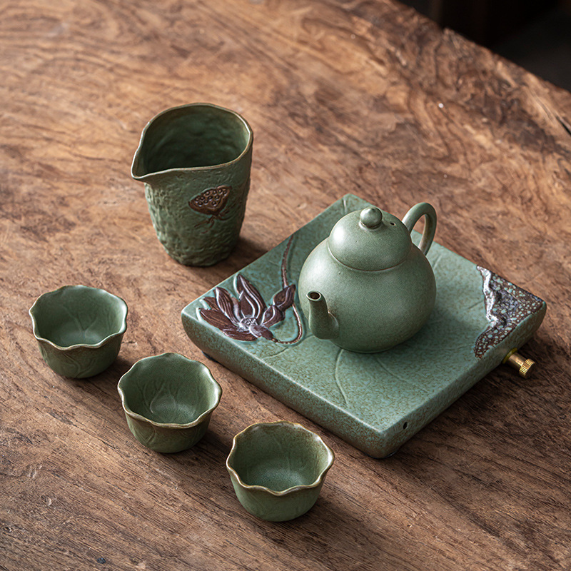 Creativo japonés Kung Fu té juego traje hogar cerámica té taza tetera gres simple viaje portátil una olla tres tazas