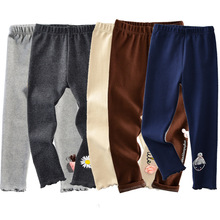 跑量特价秋季女童打底裤新款童裤蝴蝶结印花95纯棉木耳边秋款长裤