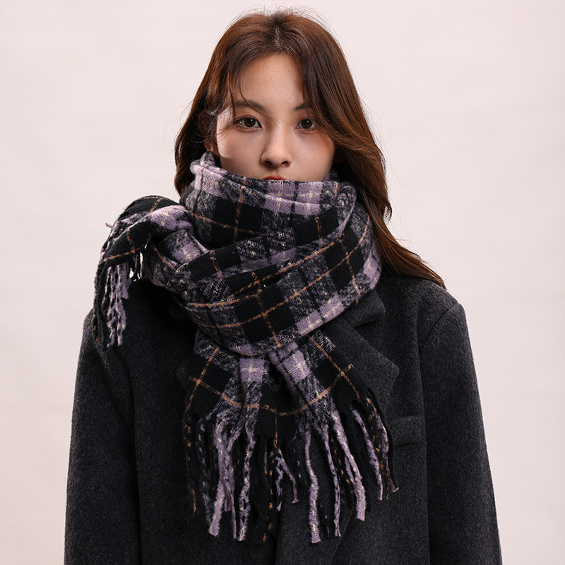 Sciarpa profumata di alta qualità in viola taro per le donne in inverno, versione coreana in lana intrecciata versatile scialle scozzese, sciarpa morbida e calda_voghion.com