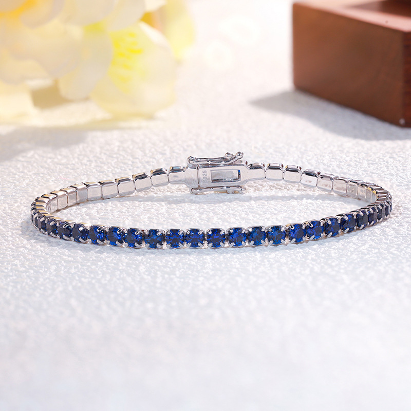 New S925 Silver Cultured Sapphire Bracelet, Light Luxury Niche Fashion, 3mm Round Jewelry Hand Accessory, Wholesale from Manufacturer New S925 Silver Cultured Sapphire Bracelet, Light Luxury Niche Fashion, 3mm Round Jewelry Hand Accessory, Wholesale from Manufacturer