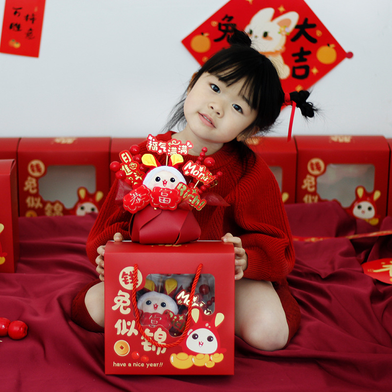 Regalo del Día de San Valentín eterno ramo de flores rico conejo muñeca terminado regalo creativo para la decoración de la novia