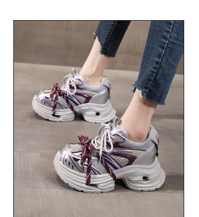 Giày sneaker nữ đế dày chunky lưới thoáng khí tăng chiều cao — màu trắng chi tiết 12