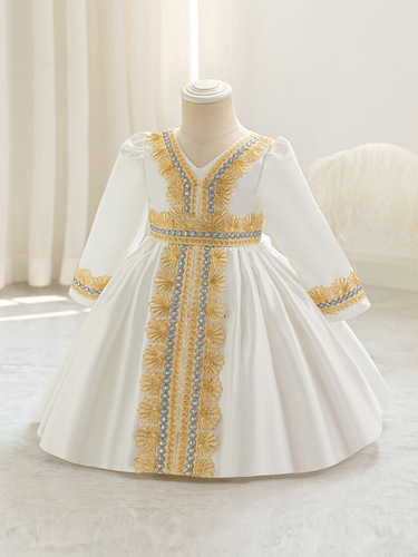European, American, Middle East girls 'dress princess dress banquet long-sleeved evening dress dress printed flower girl performance dress