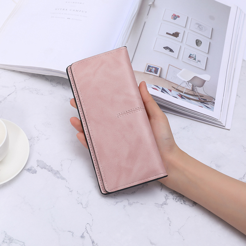 Cartera de estilo coreano de las mujeres de color sólido simple cartera delgada multi-Tarjeta anti-desmagnetizante retro Cambio de embrague para las mujeres