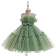 Children's dress Amazon cross-border 2024 new butterfly bow cake padded skirt net princess dress