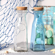 1升方形家用玻璃冷水壶果汁牛奶杯柠檬水饮料瓶软木塞大容量水瓶