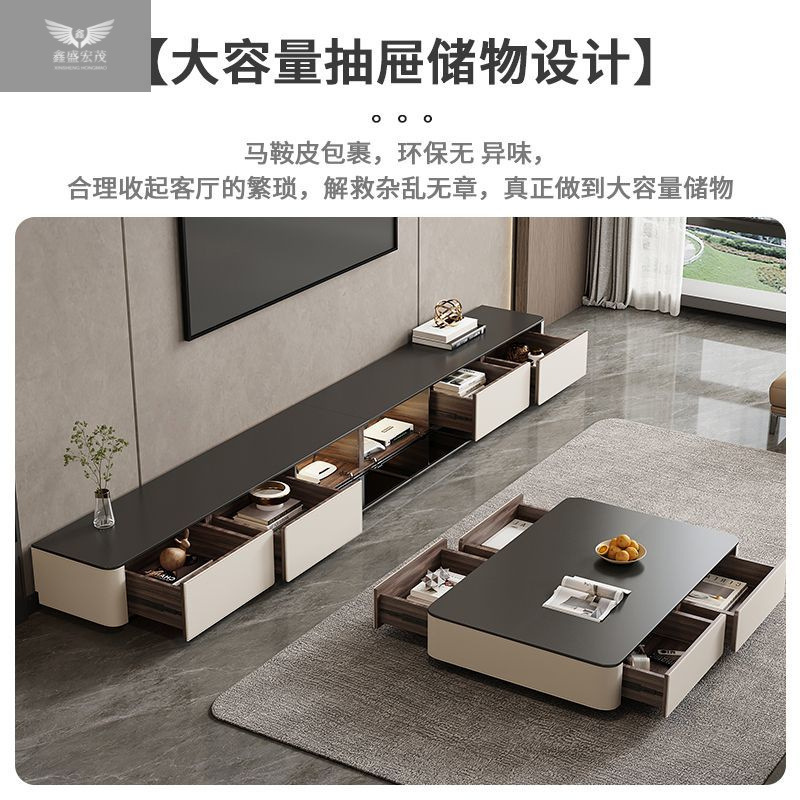 Italia minimalista negro tabla de roca super larga piso gabinete de televisión mesa de té gabinete moderno lujo pequeño y ligero sala de estar doméstica image 5