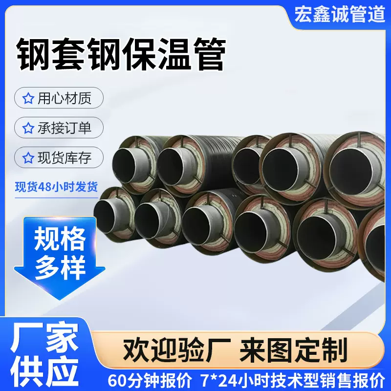 直埋钢套钢蒸汽保温管硅酸铝玻璃棉蒸汽管道内外滑动钢管