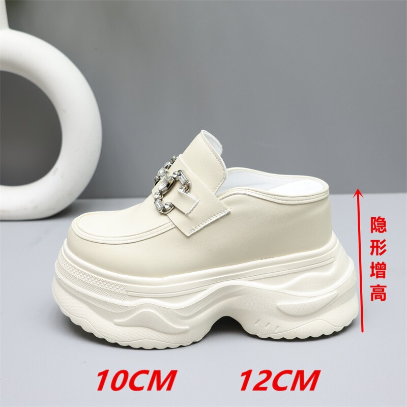 Thick-Soled Closed-Toe Half Slippers for Women, 2025 New Model, 12cm Internal Height Increase, Rhinestone Sandals for Petite Women, 10cm Thick-Soled Closed-Toe Half Slippers for Women, 2025 New Model, 12cm Internal Height Increase, Rhinestone Sandals for Petite Women, 10cm