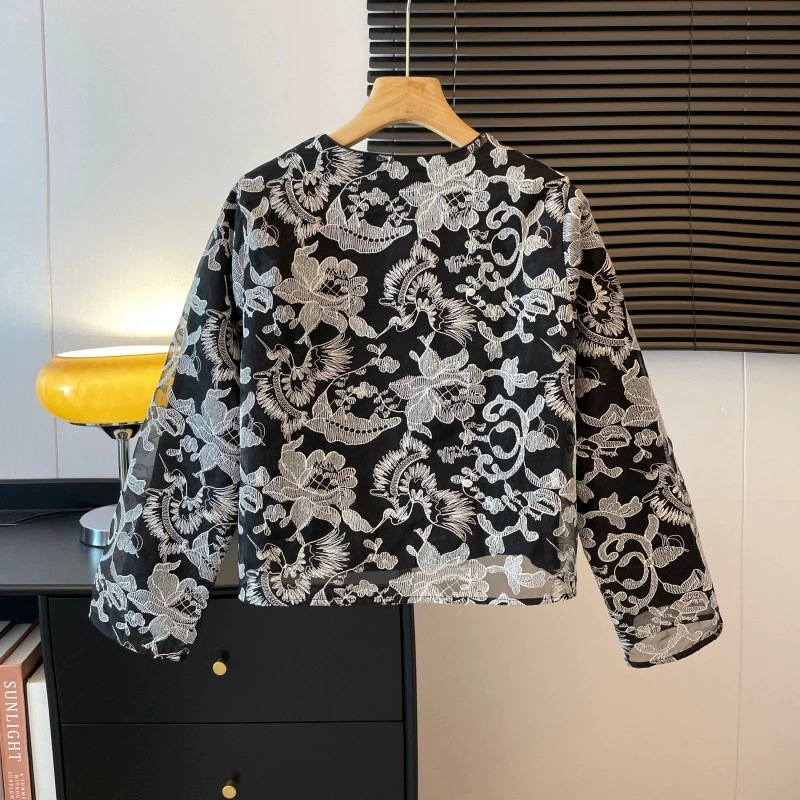 Осенний классический длинн sleeve куртка, китайский стиль, круглый воротник, с вышивкой
