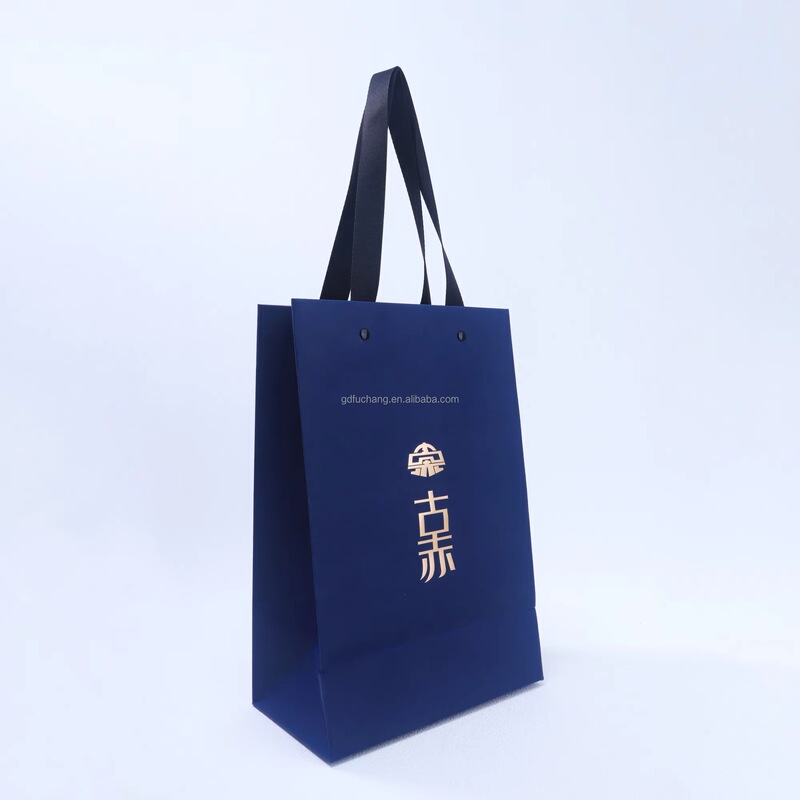 Jieyi Customized Paper Gift Bags, Navy Blue Paper Gift Bags with Gold Foil Printing, Packaging Bags