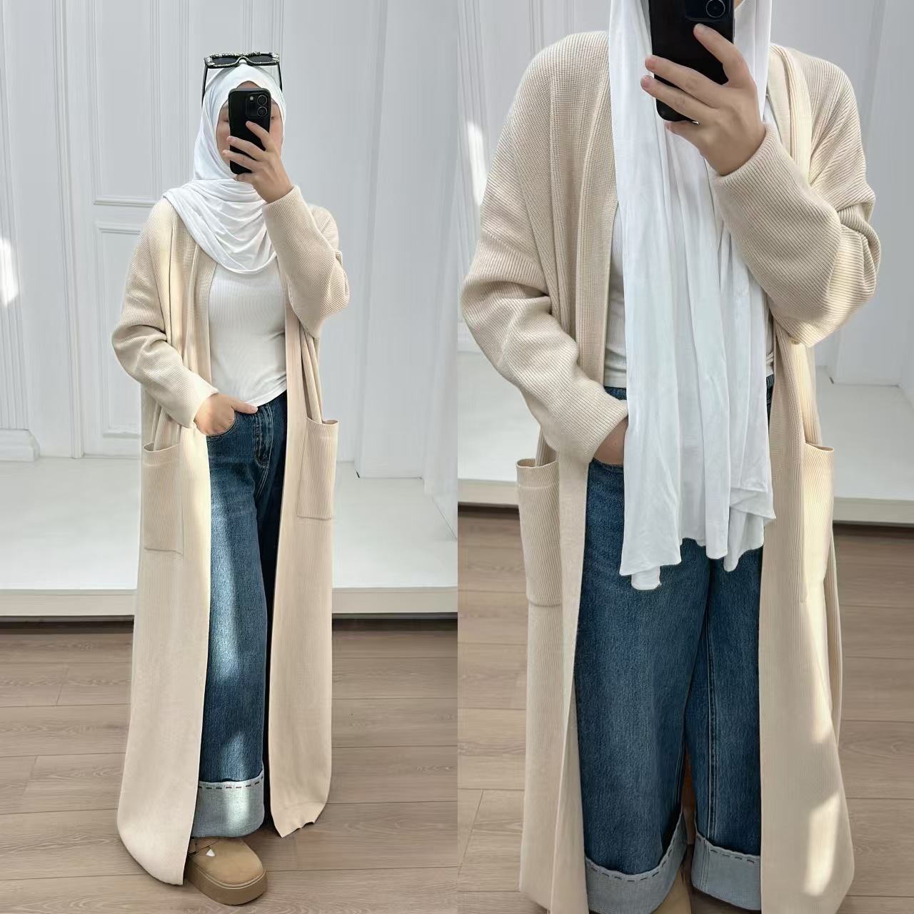 Loriya2024 Dubai Turkey Autumn Winter Thick Knitted Dress Robe Cardigan LR906_ecoleips.com