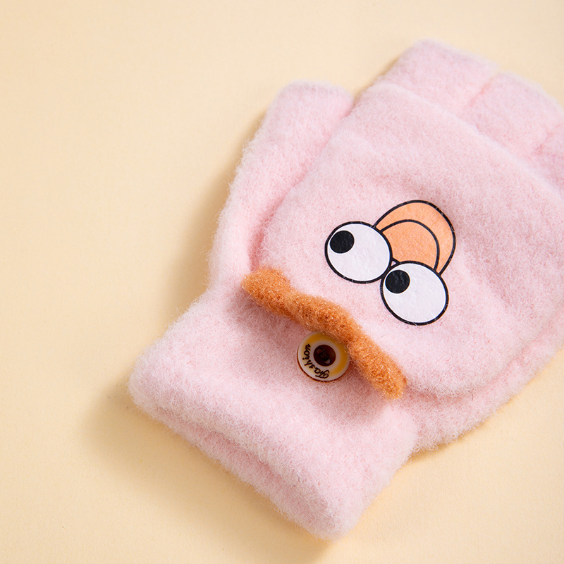 冬の子供の5本の指のかわいいアニメの保温のタッチパネルの半分の手袋のぬいぐるみの厚い半分の指のカバーの5本の指の手袋|undefined