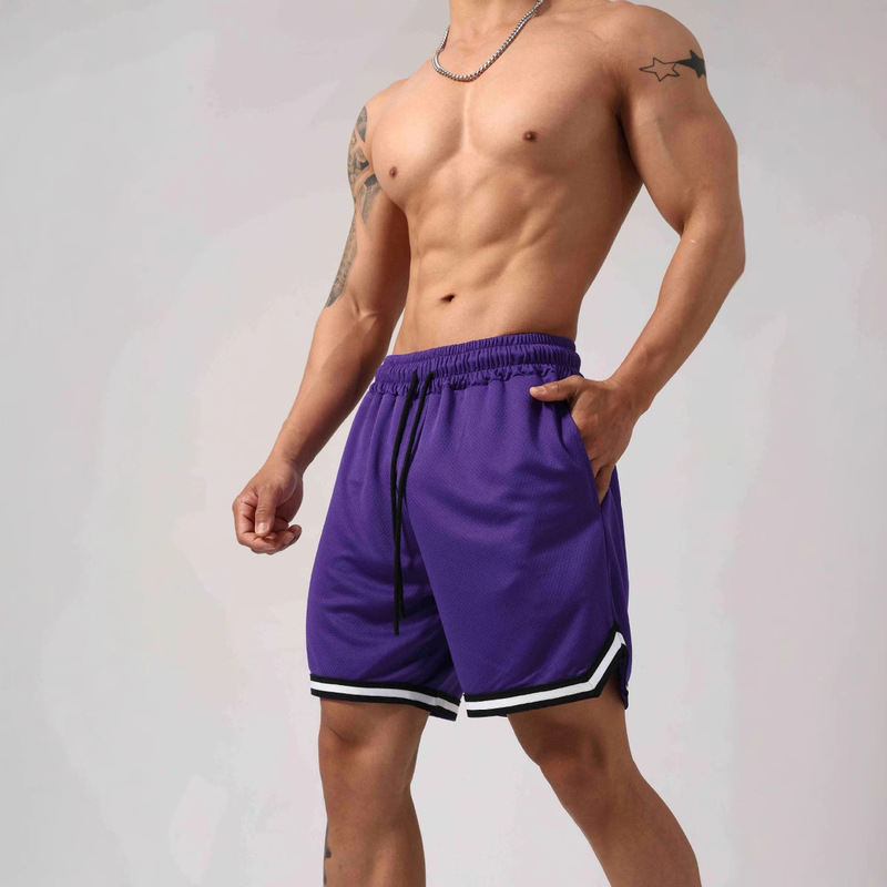 High Density Quick-drying Fitness Mesh Sports Fitness Pants Basketball Pants Breathable Lightweight Color-matching Four-point Shorts