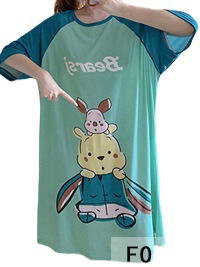 Comercio exterior camisón de verano de las mujeres de manga corta pijamas de dibujos animados delgada de doble cara de seda impresa vestido cultural ropa para el hogar