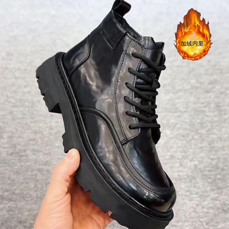 2025 invierno nuevo negocio botas cálidas de terciopelo hombre redonda moda británico versátil zapatos de cuero locomotora suave image 8