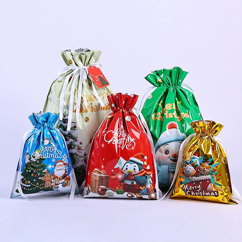 Новый 3D подарочный пакет на шнурке, Рождественская вечеринка, сумка для конфет из алюминиевой фольги, новогодняя креативная подарочная упаковка, сумка