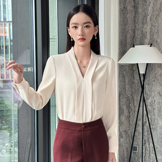 职业衬衫女高级感白色长袖衬衣女秋装新款内搭面试正装商务工作服