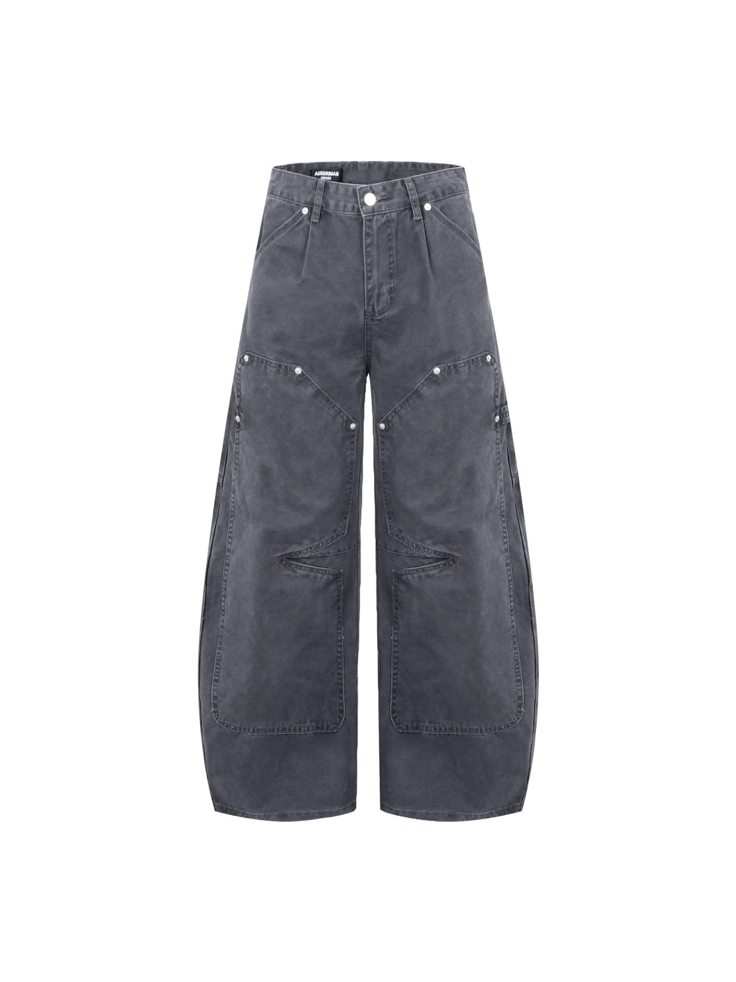 In-Stock Shipment 2025 Vintage Gray-Toned Workwear Wide-Leg Pants with Large Pocket Design, Loose-Fitting Jogger Casual Pants 5
