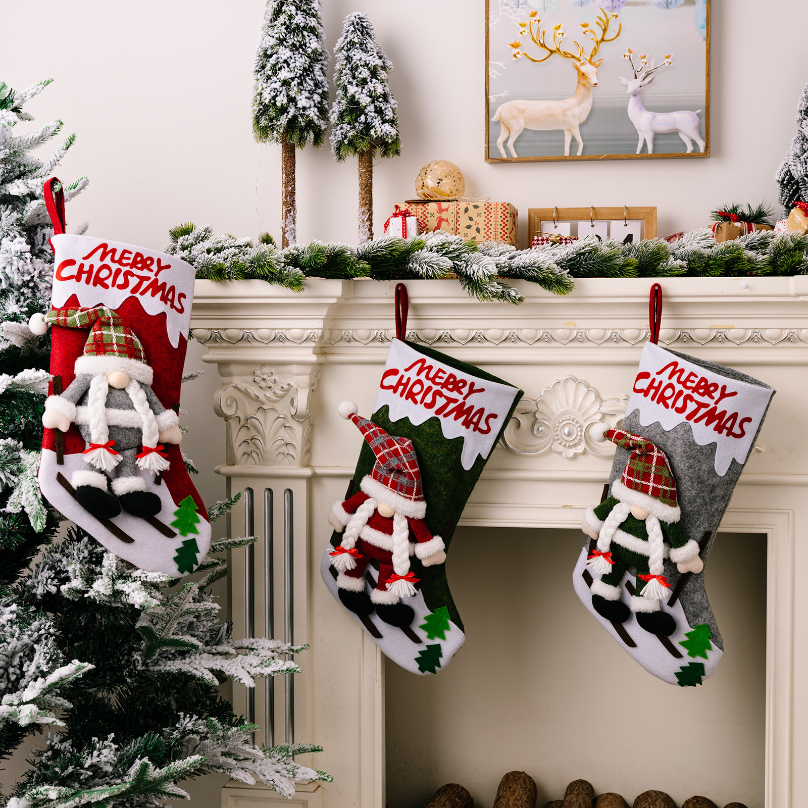 Forniture per decorazioni natalizie Bambola senza volto Calza della Befana Calzini grandi di Natale Sacchetto regalo Sacchetto regalo_voghion.com