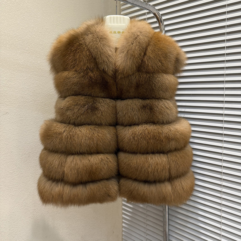 Fox Fur Horizontal Striped Vest for Women 2025 Autumn and Winter New Fur Outwear Young and Fashionable