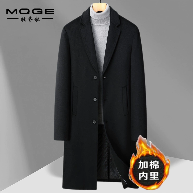 Осенне-зимнее шерстяное пальто, мужской длинный костюм выше колена, однобортный хлопковый комбинезон с воротником и утолщенная шерстяная куртка-пальто