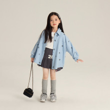 儿童衬衫2025春季新品女童韩版甜美满印蝴蝶结翻领衬衣宝宝外套潮