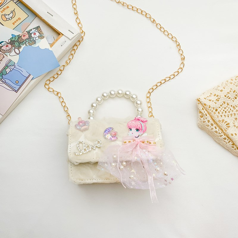 Dulce princesa bolso de hombro de perlas portátiles 2025 mini bolso de cadena de arco para niños